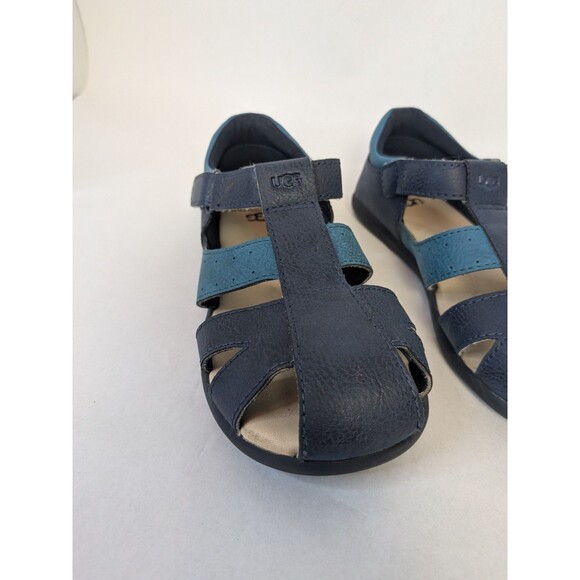 UGG Kylo Toddler Sandals 12 Blue Leather Strappy Breathable Comfort Flat Shoes - Picture 2 of 13